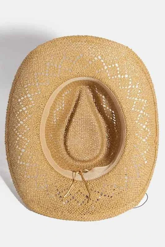 Fame Women's Turquoise Shell Star Beads Strap Western Straw Hat Boho Beach Brown One Size