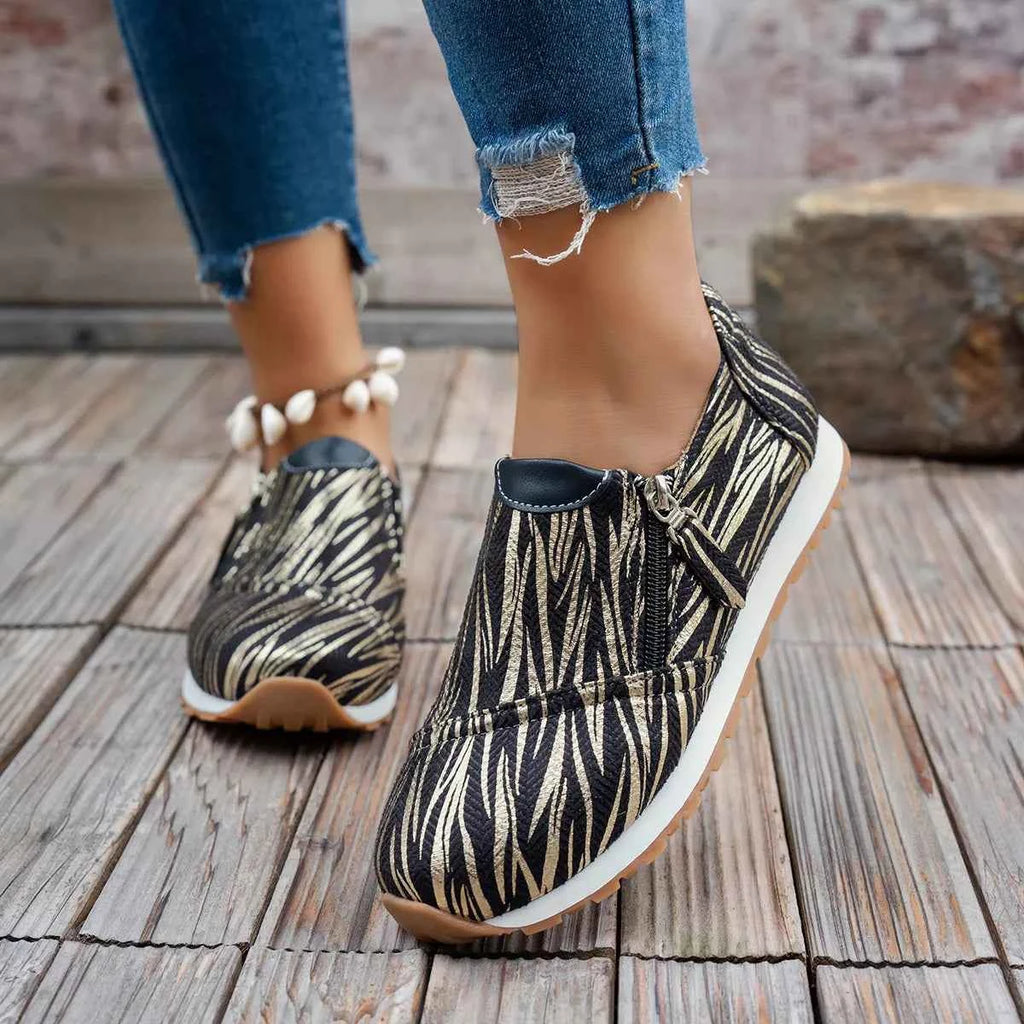 Women's Round Toe Zipper Detail Flat Slip-On Shoes Casual EU 36–43 (US 5–11)