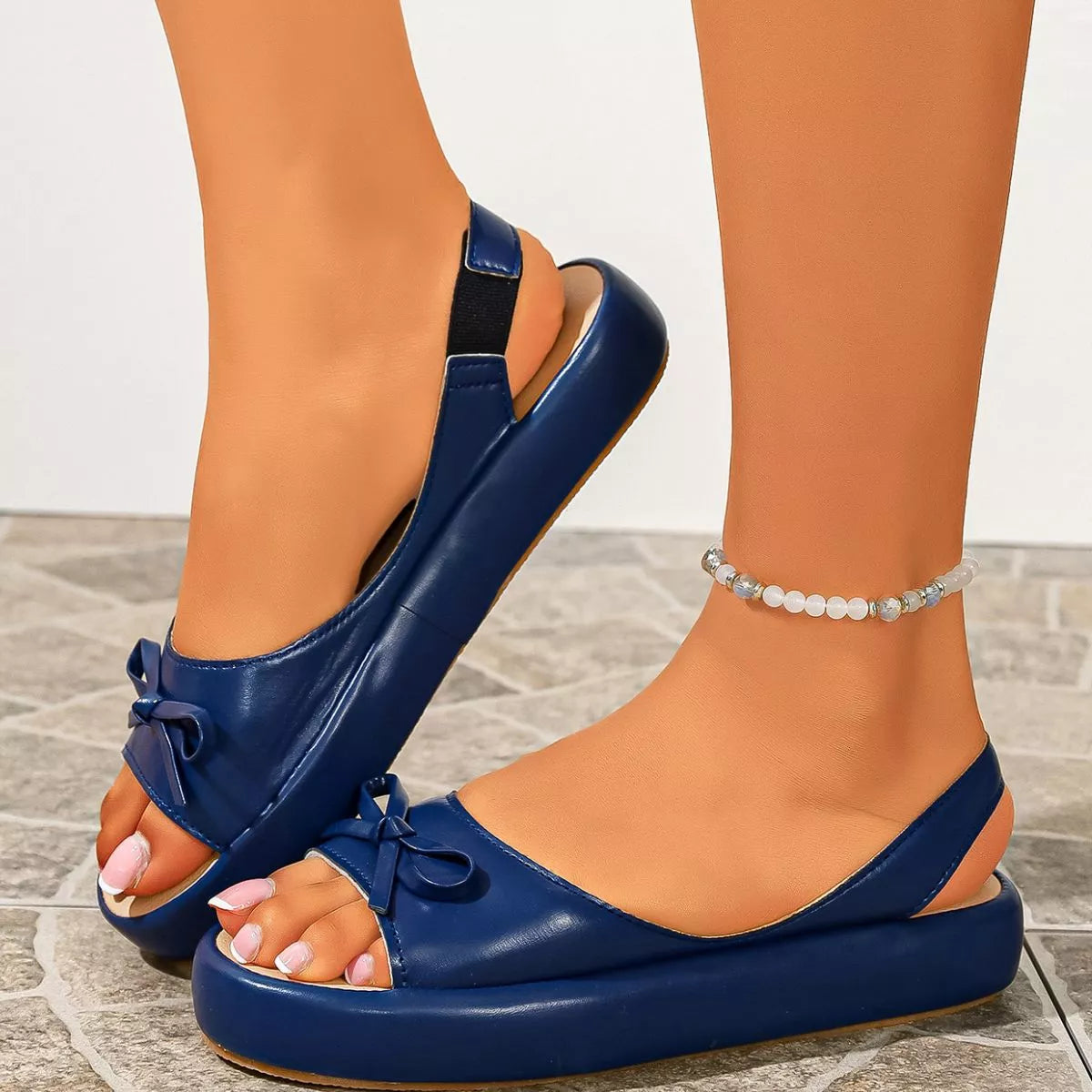Women's Open Toe Flat Platform Sandals Multi Colors Khaki Pink Blue EU 35-43 Blue