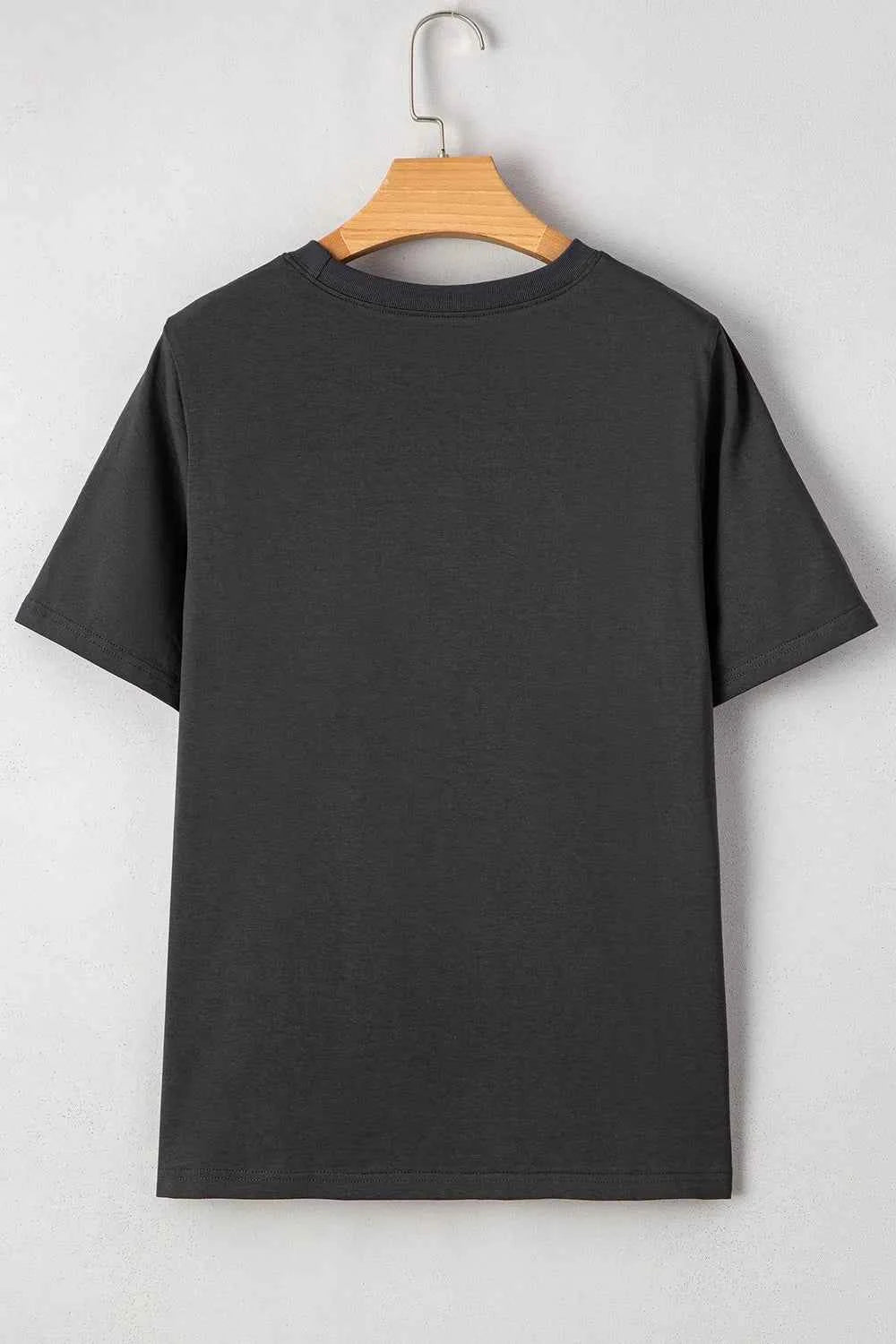 Women's RISE WITH THE SUN Graphic Round Neck Short Sleeve Tee Dark Gray S-XL
