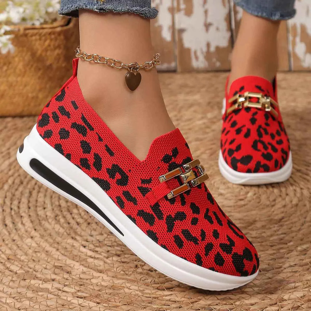 Women's Leopard Print Mesh Slip-On Sneakers Boho Coastal Multi Colors US 5-11
