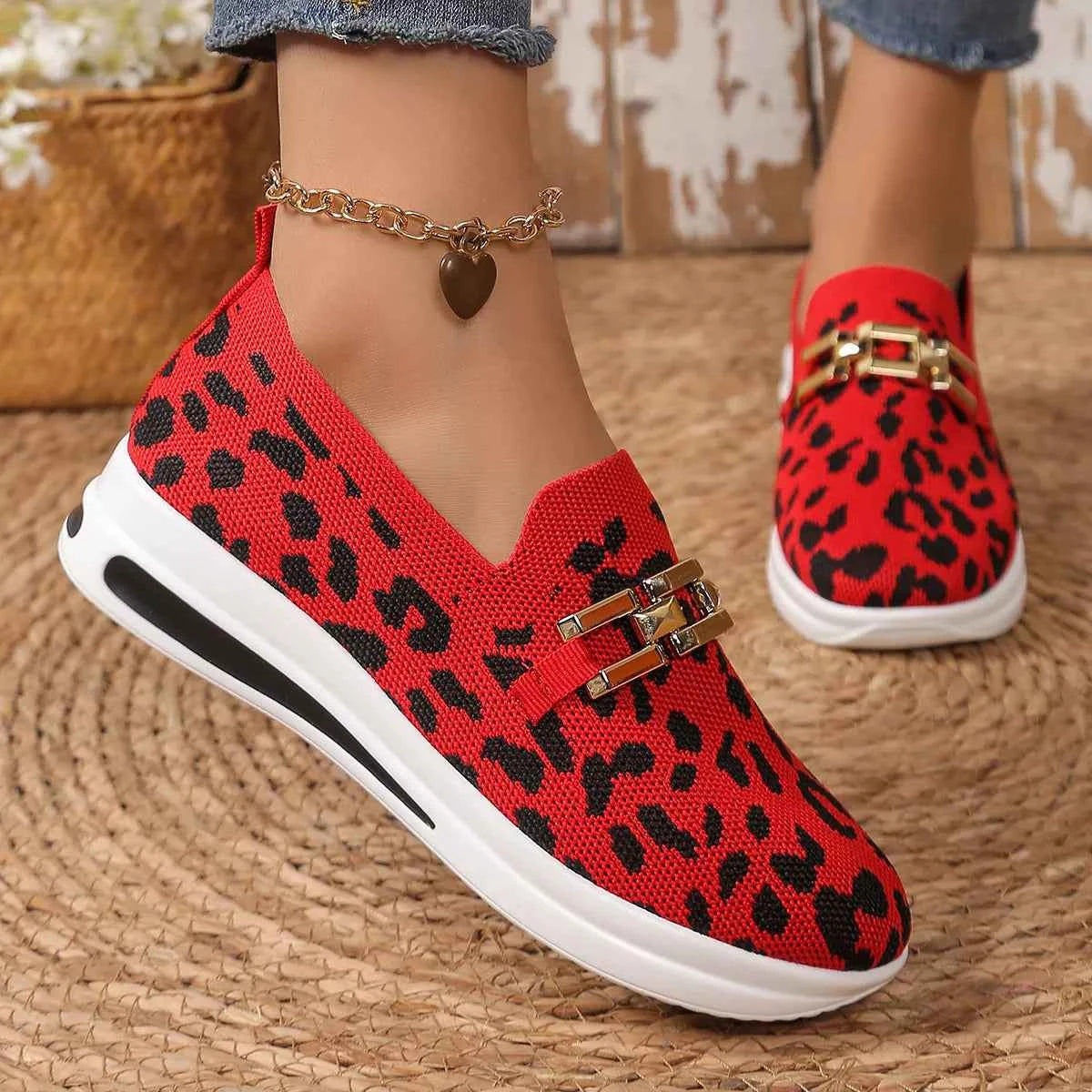 Women's Leopard Print Mesh Slip-On Sneakers Boho Coastal Multi Colors US 5-11