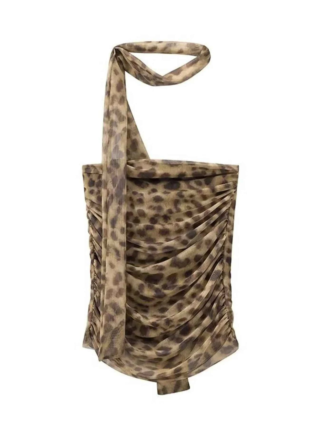 Women's Ruched Leopard Print Tie Tube Top Boho Beach Resort Leopard XS-L