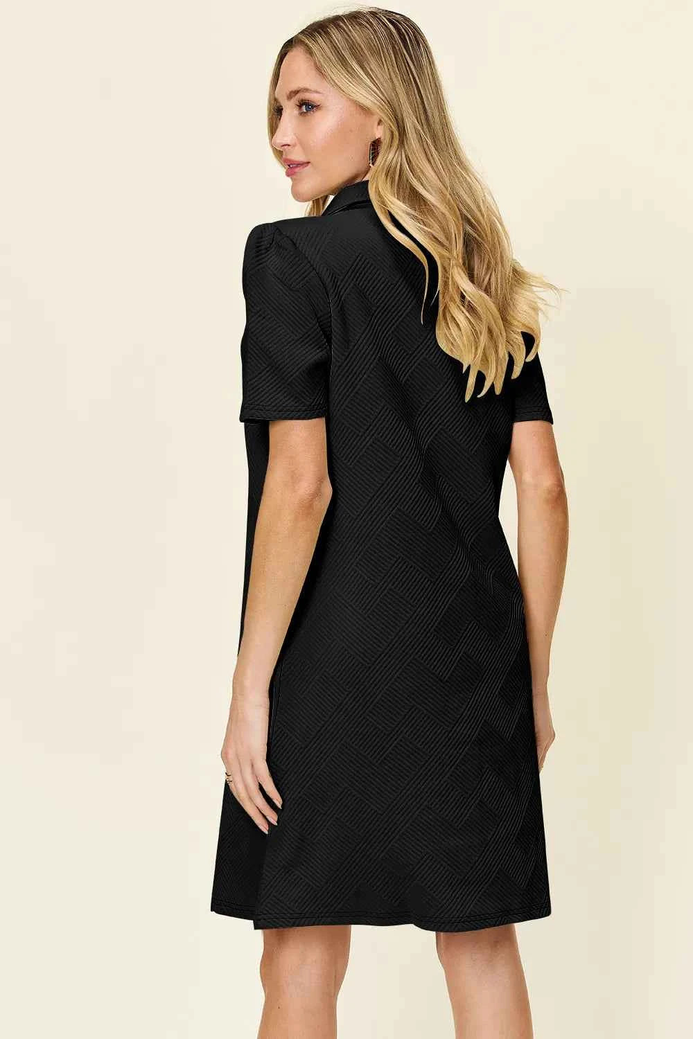 Women's Double Take Texture Collared Neck Short Sleeve Dress Multi Colors S-3XL