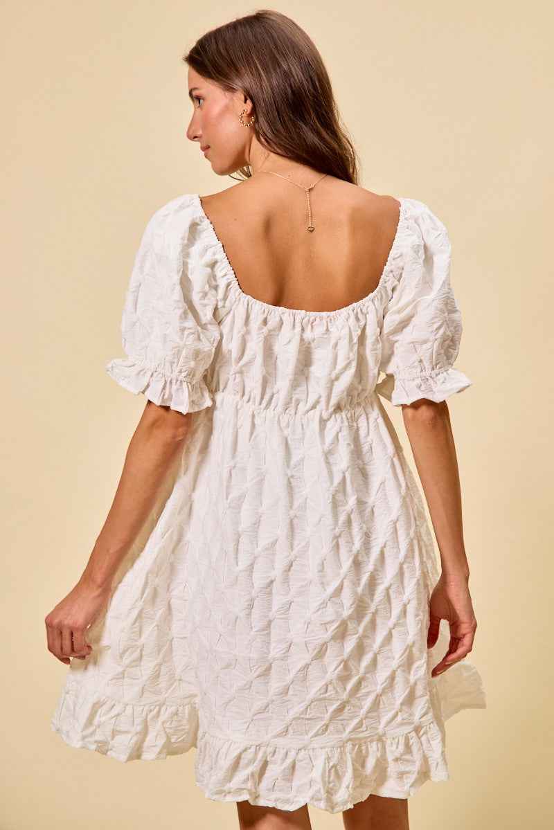 Women's SO ME Woven Ruched Bust Mini Dress Smocked Ruffle Off White S-XL