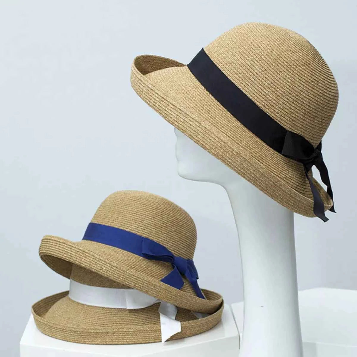 Women's Wide Brim Woven Straw Sun Hat Ribbon Accent Beach Resort Multi One Size