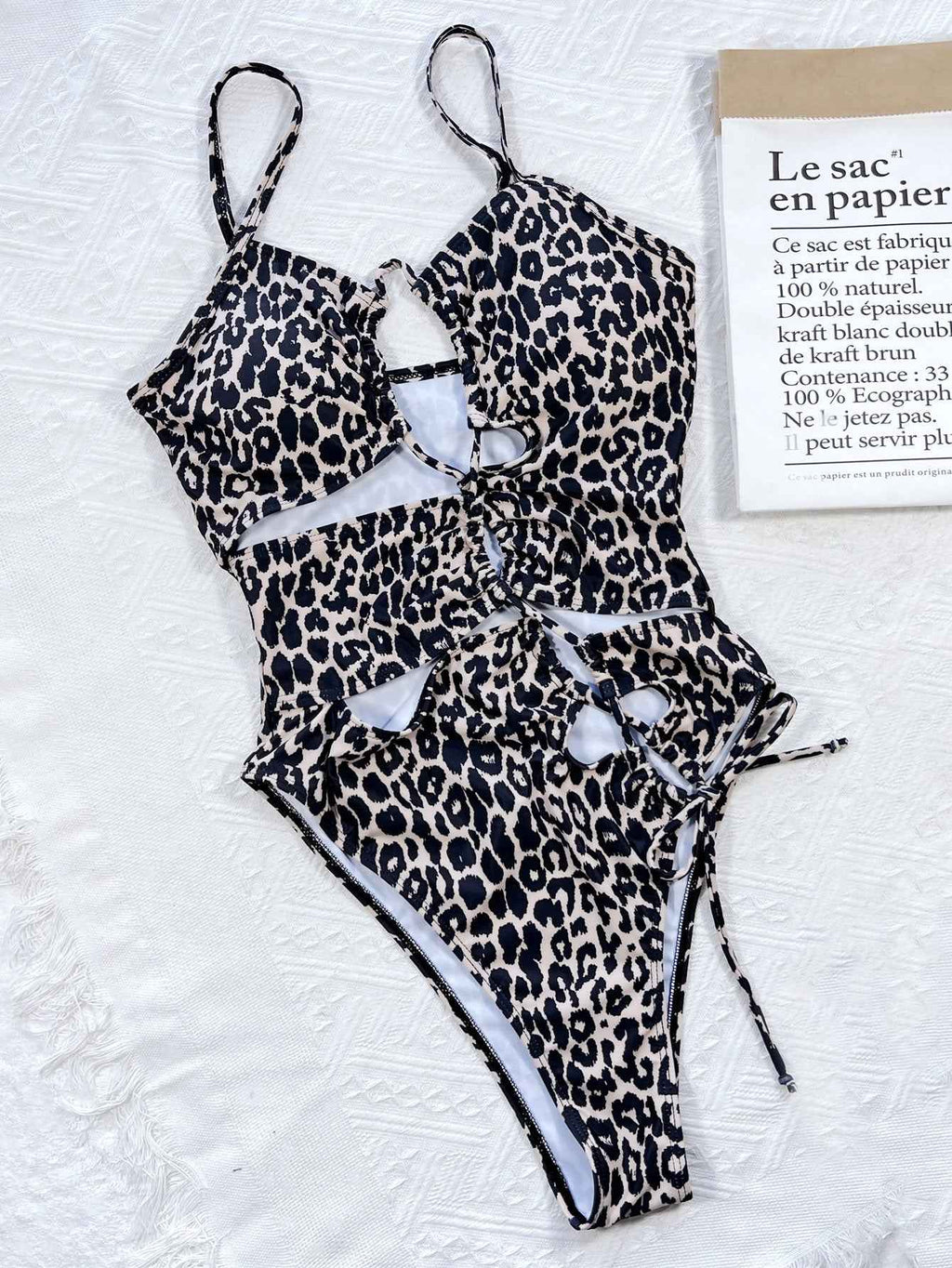 Women's Leopard Print Cutout Tied One-Piece Swimsuit Removable Pad Leopard S-L