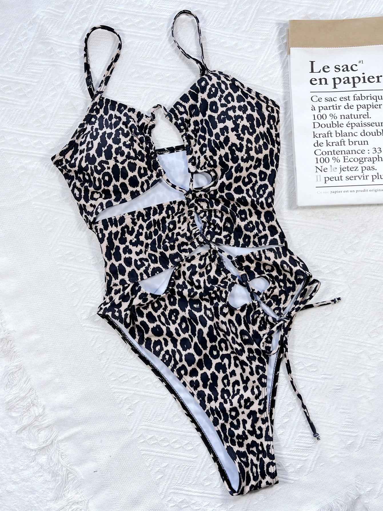 Women's Leopard Print Cutout Tied One-Piece Swimsuit Removable Pad Leopard S-L