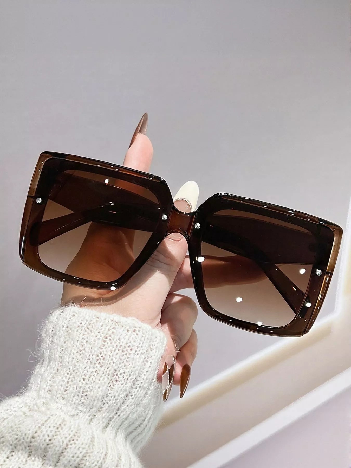Women's Oversized Gradient Square Sunglasses UV400 Multi Colors One Size Coffee Brown One Size