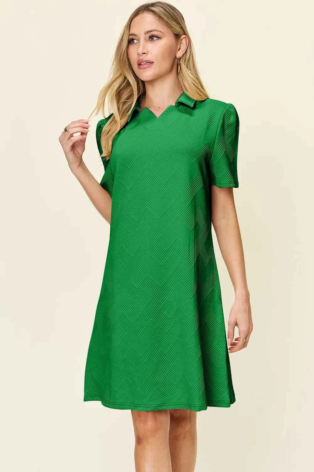 Double Take Women's Texture Collared Neck Short Sleeve Dress S-3XL