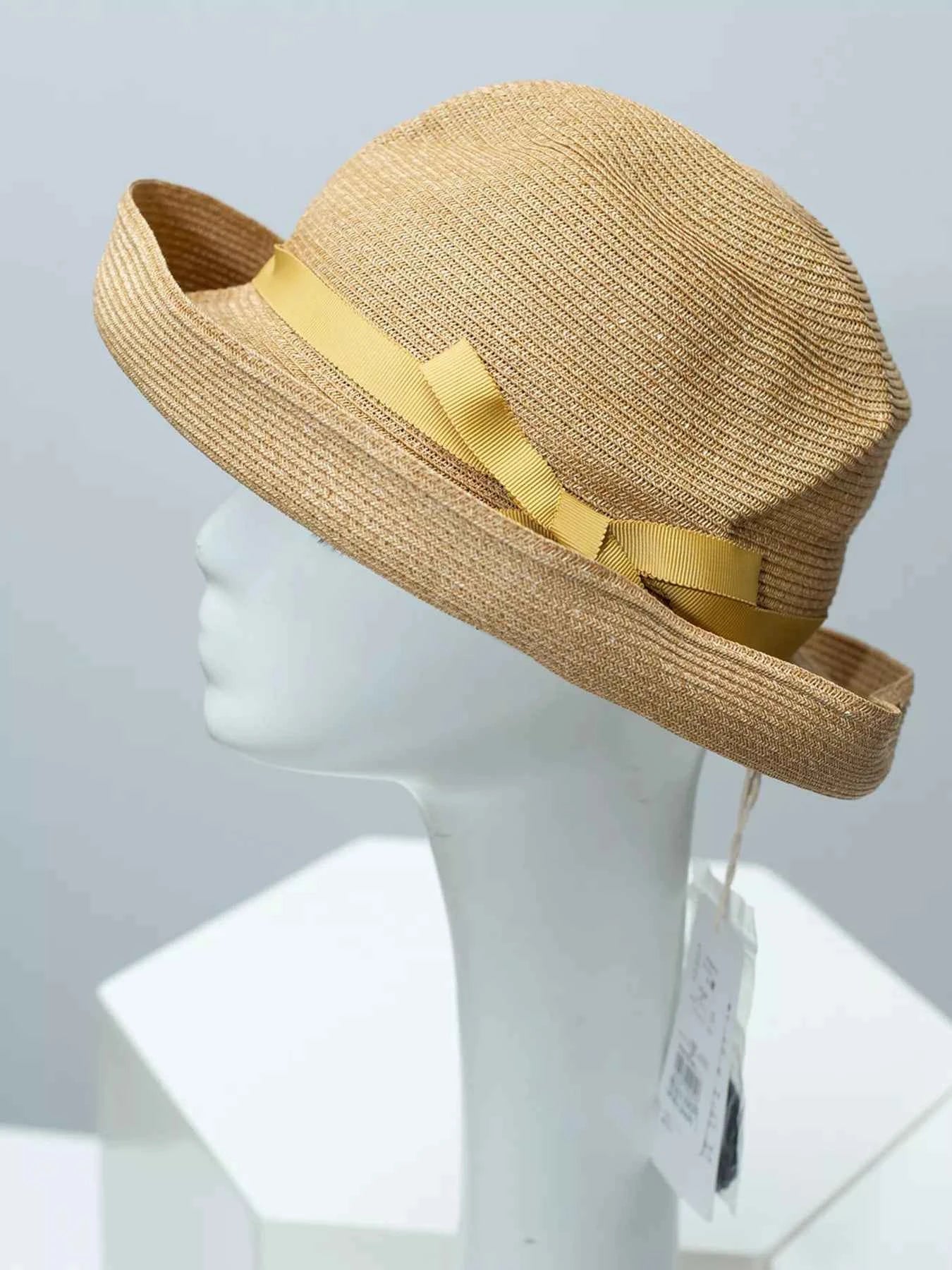 Women's Ribbon Straw Woven Beach Sun Hat Adjustable Brim Multi Colors One Size Yellow One Size