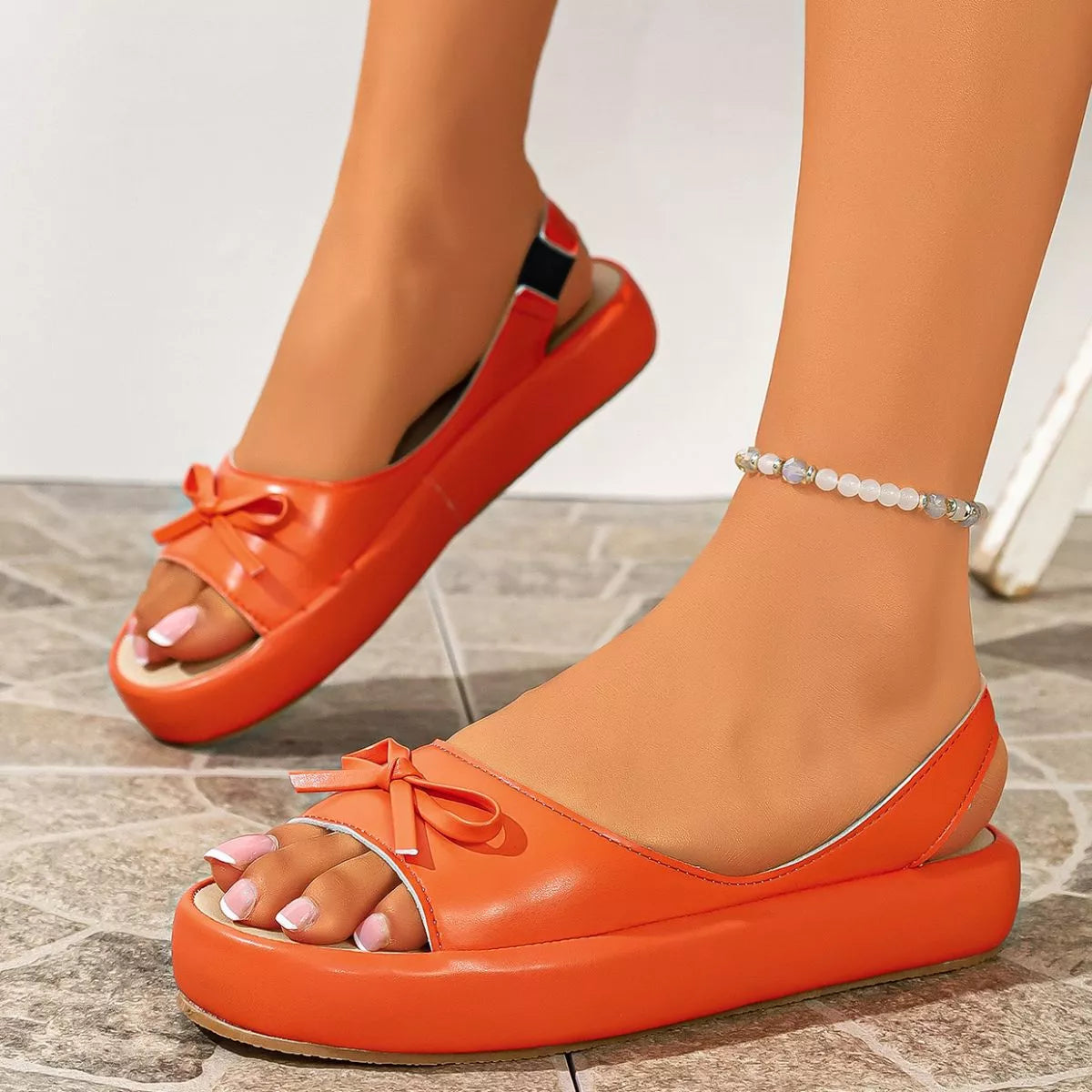 Women's Open Toe Flat Platform Sandals Multi Colors Khaki Pink Blue EU 35-43 Orange