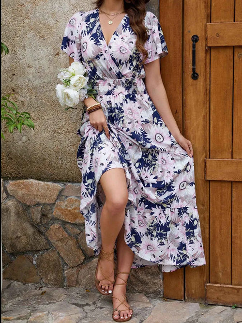 Floral Print Surplice Midi Dress Floral
