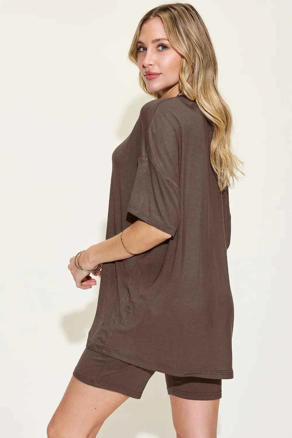 Women's Basic Bae V-Neck Drop Shoulder T-Shirt and Shorts Set Multi Colors S-3XL