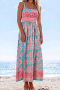 Bohemian Ethnic Print Spaghetti Straps Vacation Maxi Dress
