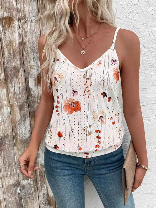 Floral Print V-Neck Casual Cami Burnt Coral