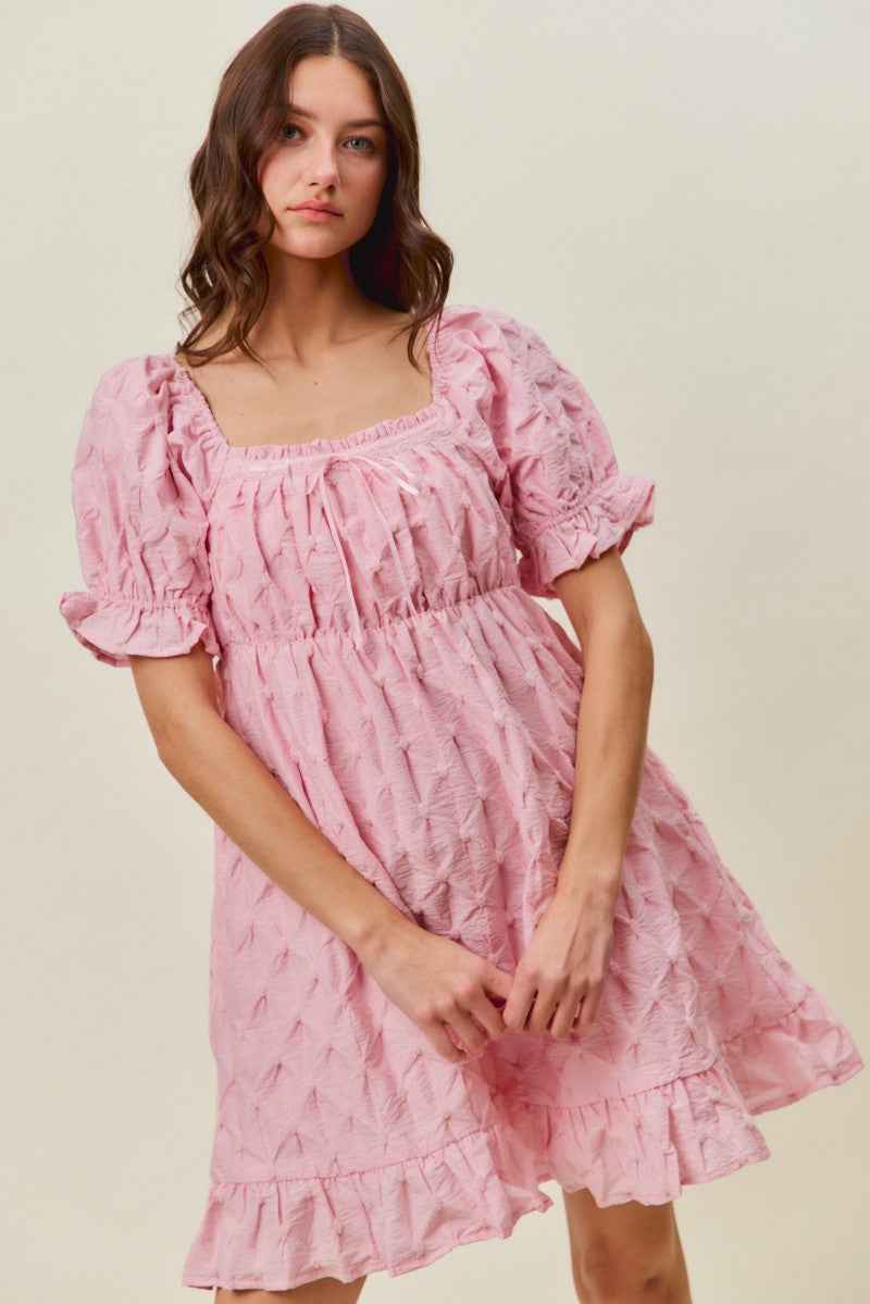 Women's SO ME Woven Ruched Bust Mini Dress Smocked Ruffle Pink S-XL