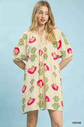 Umgee Women's Abstract Print Mini Dress Effortless Boho Style Cream S-L CREAM