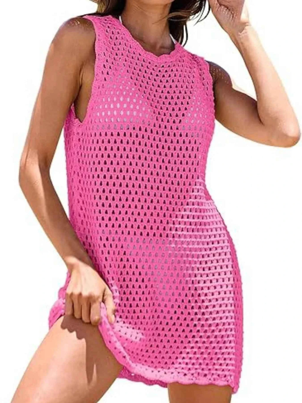 Women's Color Block Openwork Sleeveless Cutout Back Cover-Up Multi S-2XL