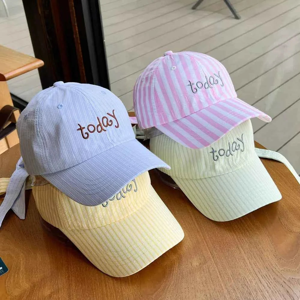 Women's Striped Embroidered Baseball Cap Adjustable Cotton Hat Multi Colors