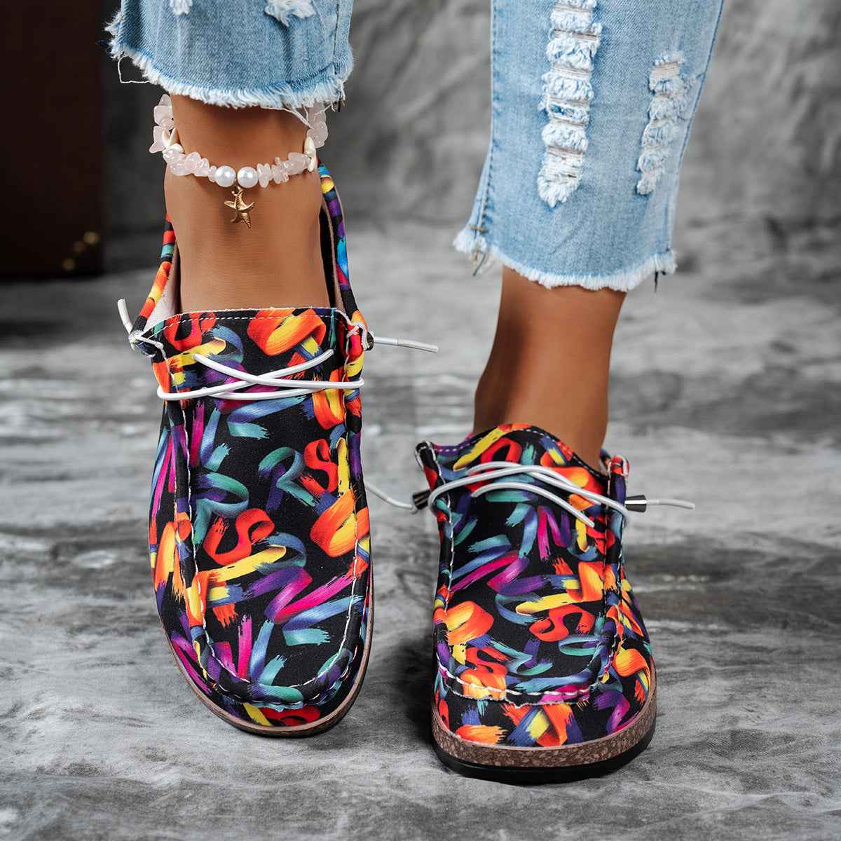 Women's Colorful Abstract Print Casual Loafers Slip-On Flat Shoes 5-11 EU 36-43