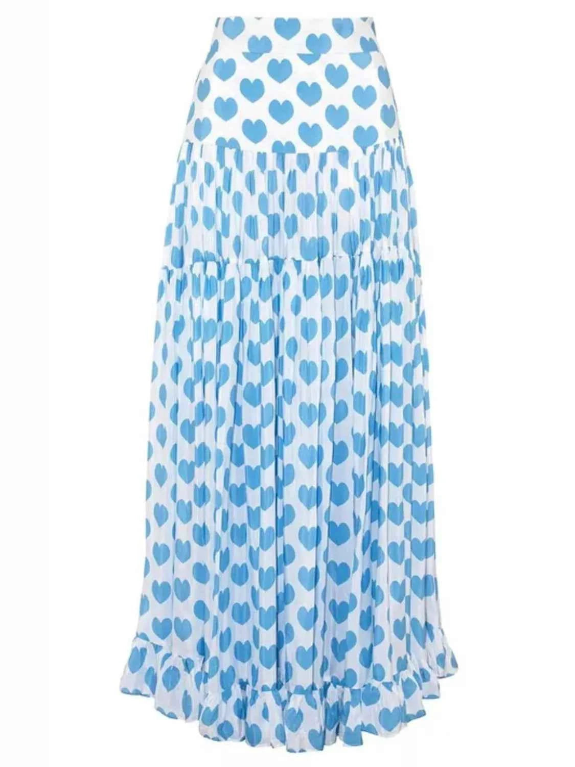 Women's Sweetheart Ruffle Bow Swimsuit & Skirt Set Polka Dot Hearts Print S-XL