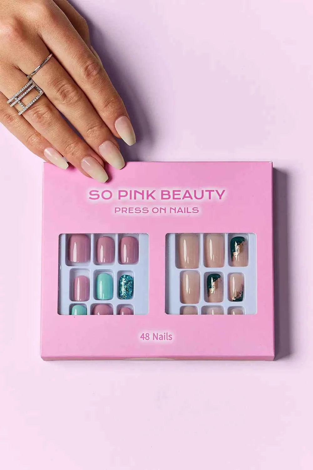 Women's So Pink Beauty Press-On Nails 2 Pack 48 Pieces Glue Included One Size Polished Petals One Size