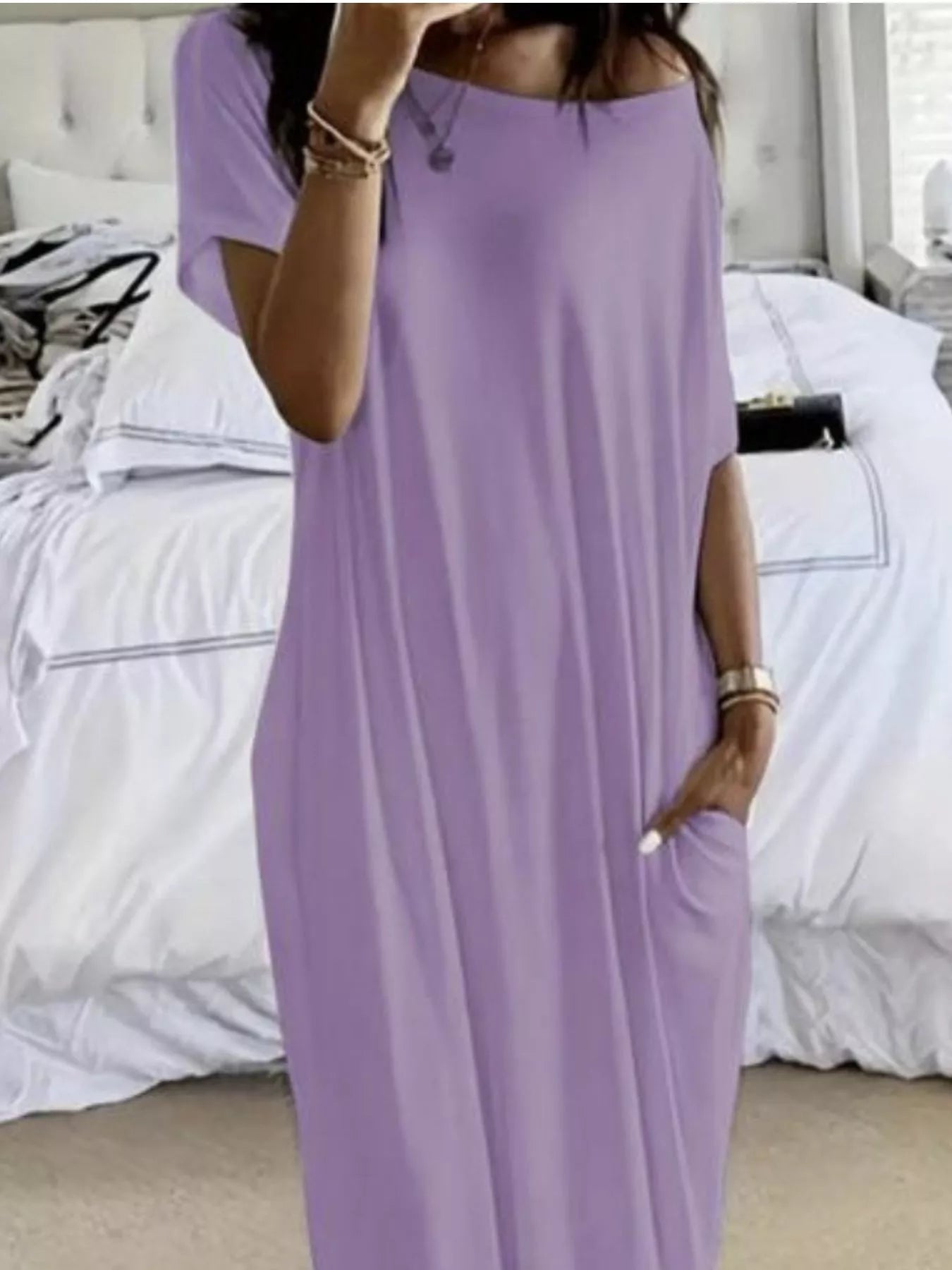 Women's Loose Fit Maxi Dress with Pockets – 5 Colors, S to 3XL Light Purple Maxi Dresses