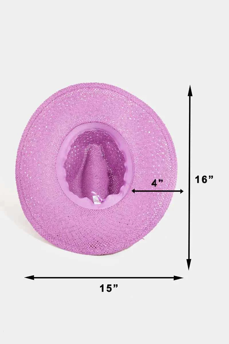 Women's Fame Accessories Straw Braided Wide Brim Sun Hat Beach Purple One Size