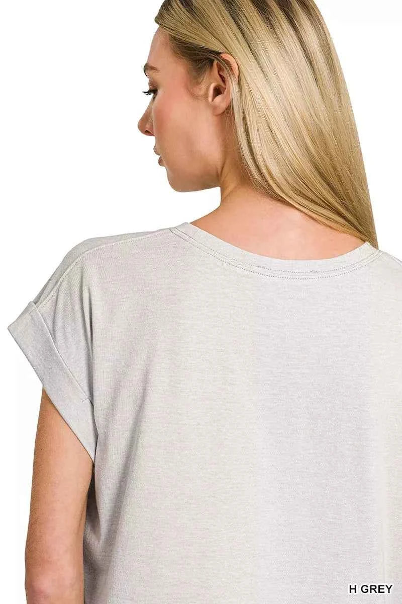 Zenana Women's American Flag Tee Round Neck Short Sleeve H Grey S-M