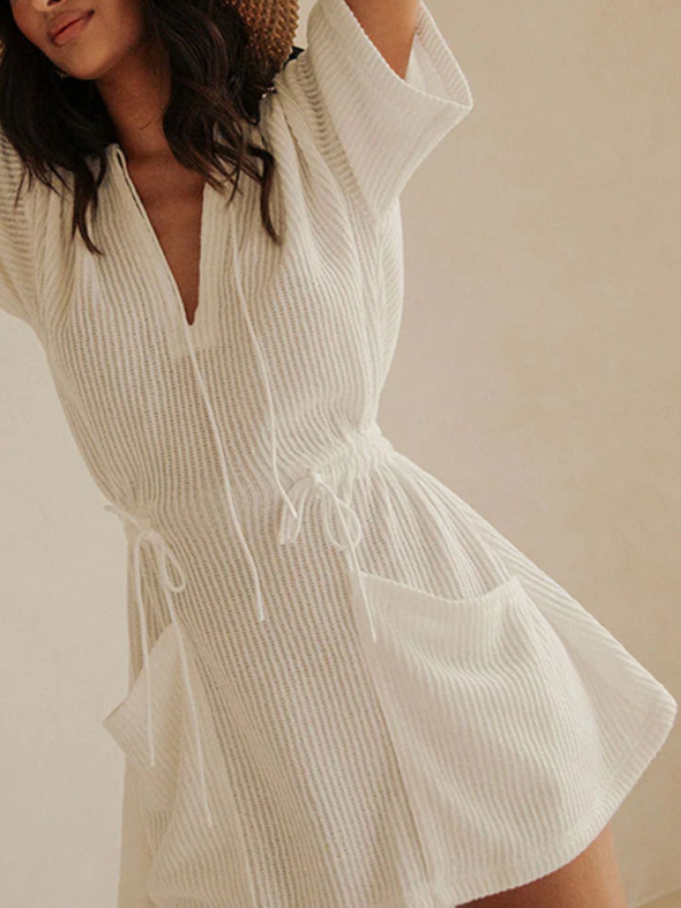 Women's Relaxed Fit Cover-Up Dress – Half Sleeve Beach Coverup, White Cover-Ups