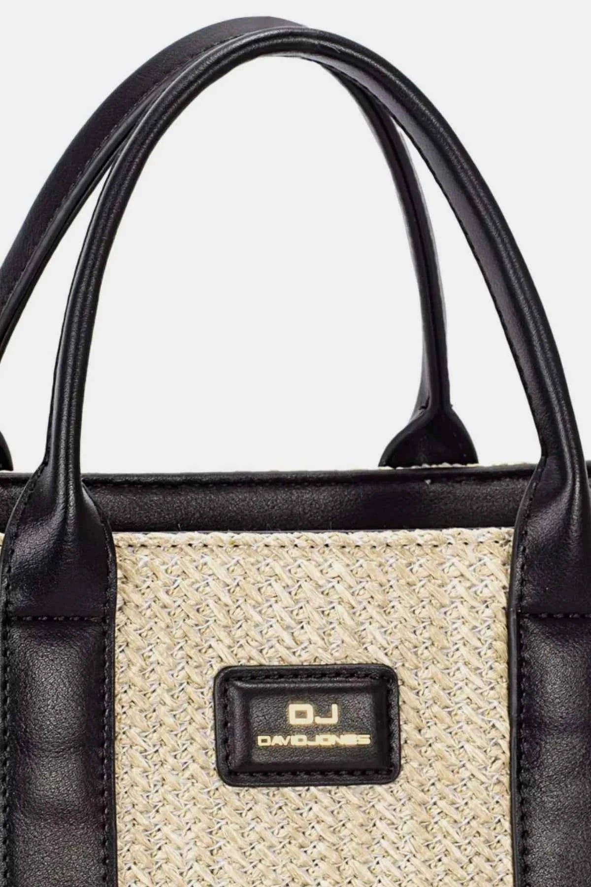 Women's Square Woven Tote Handbag Boho Beach Beige Black One Size