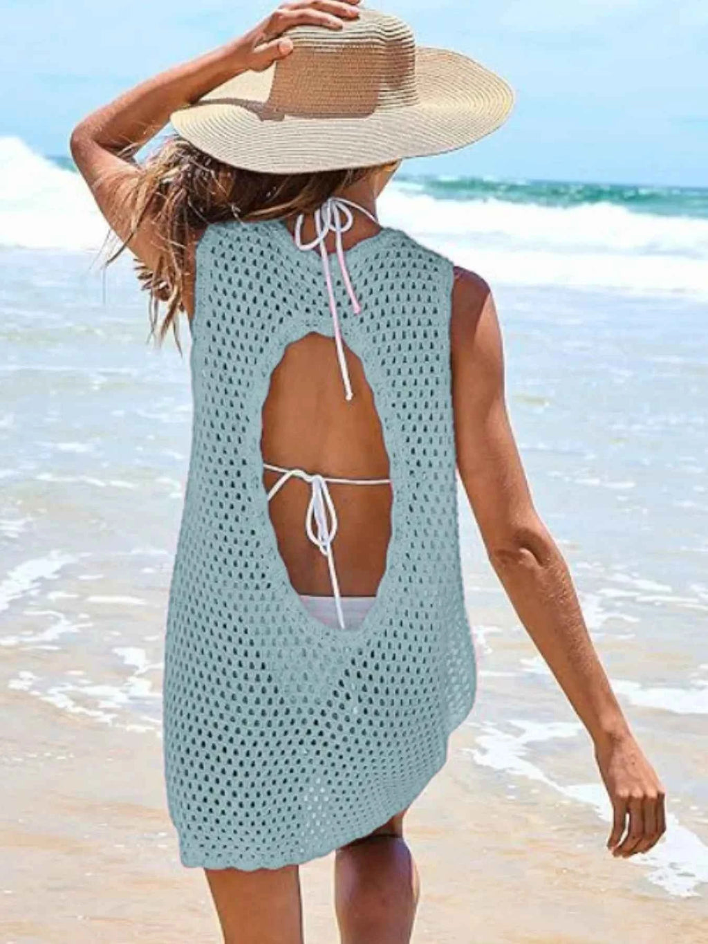 Women's Color Block Openwork Sleeveless Cutout Back Cover-Up Multi S-2XL