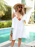 Women's Crochet Trim Cold Shoulder Cutout Beach Cover-Up Dress White One Size White One Size