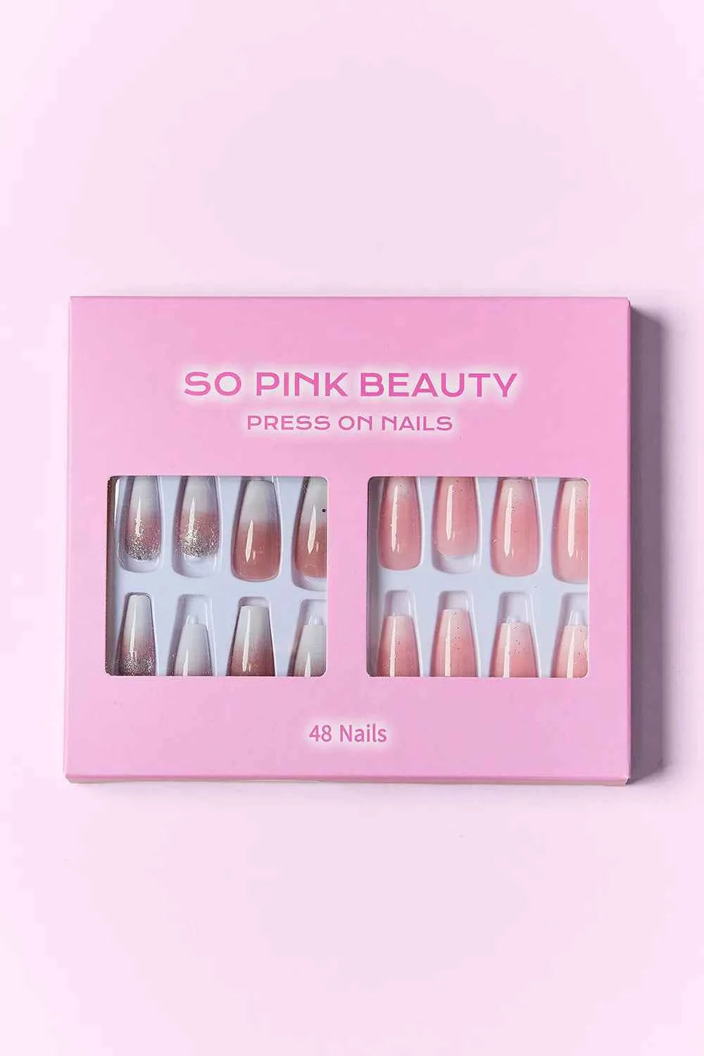 Women's So Pink Beauty Press-On Nails 2 Pack 48 Pieces Glue Included One Size