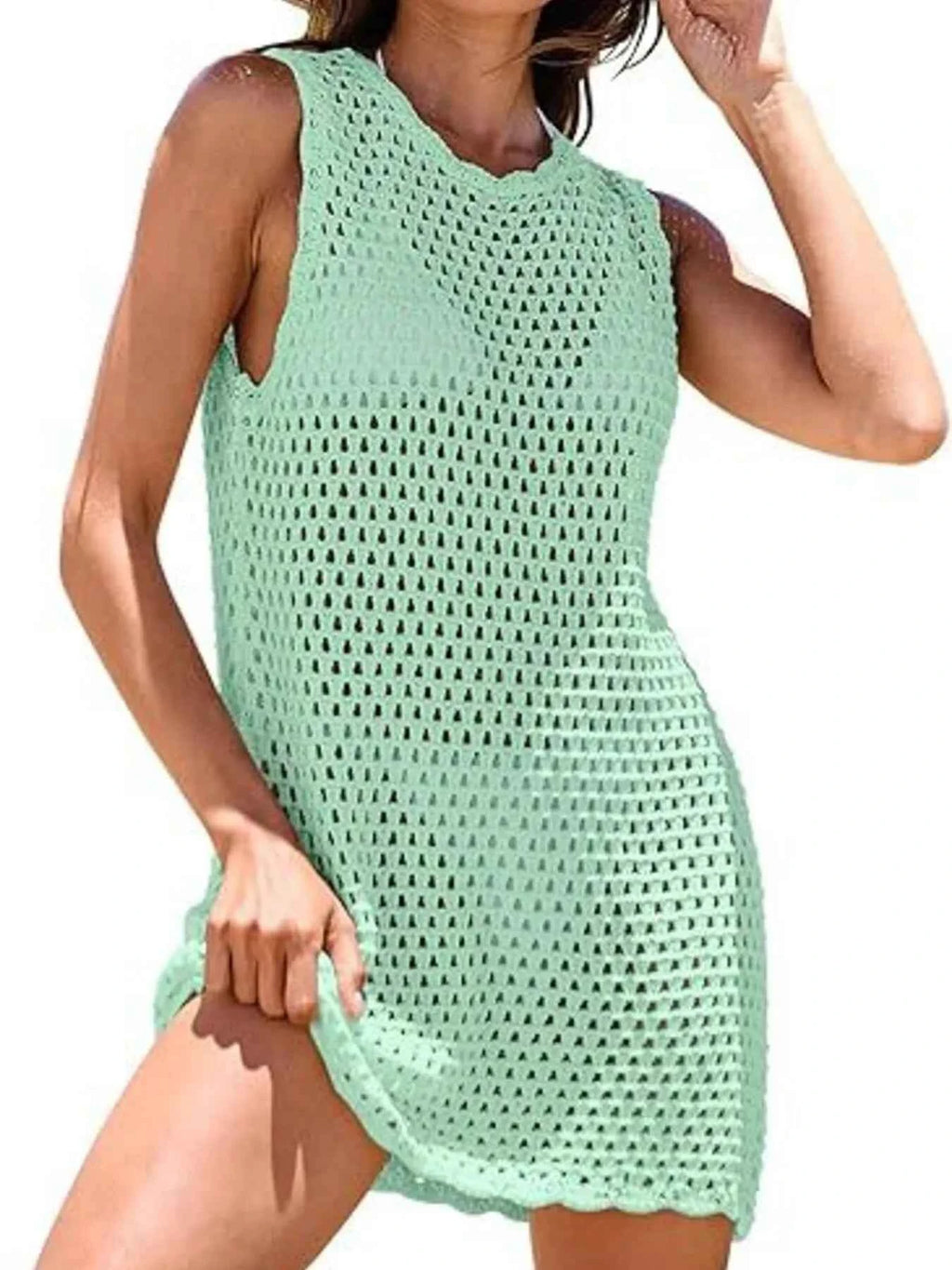 Women's Color Block Openwork Sleeveless Cutout Back Cover-Up Multi S-2XL