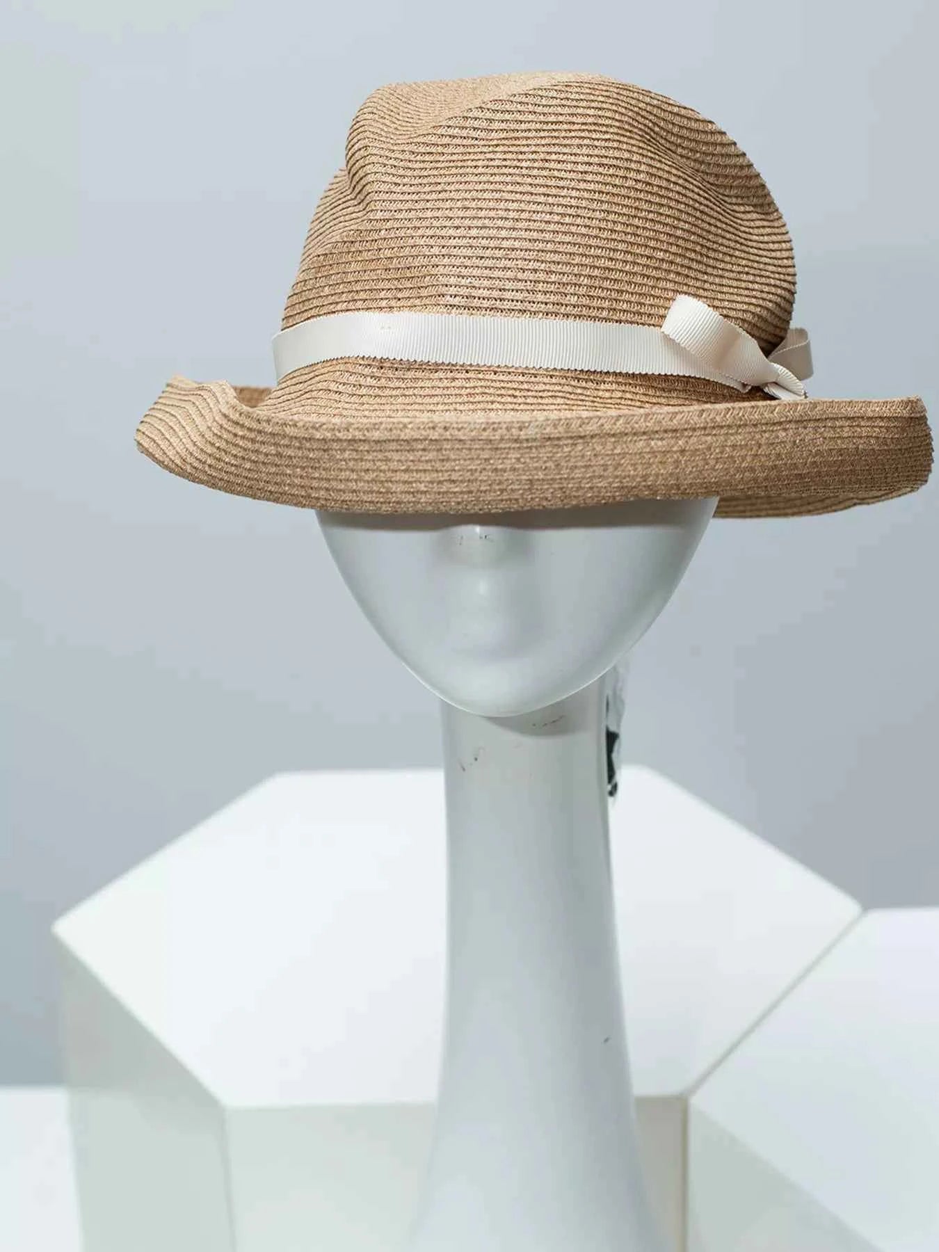 Women's Ribbon Straw Woven Beach Sun Hat Adjustable Brim Multi Colors One Size Beige One Size