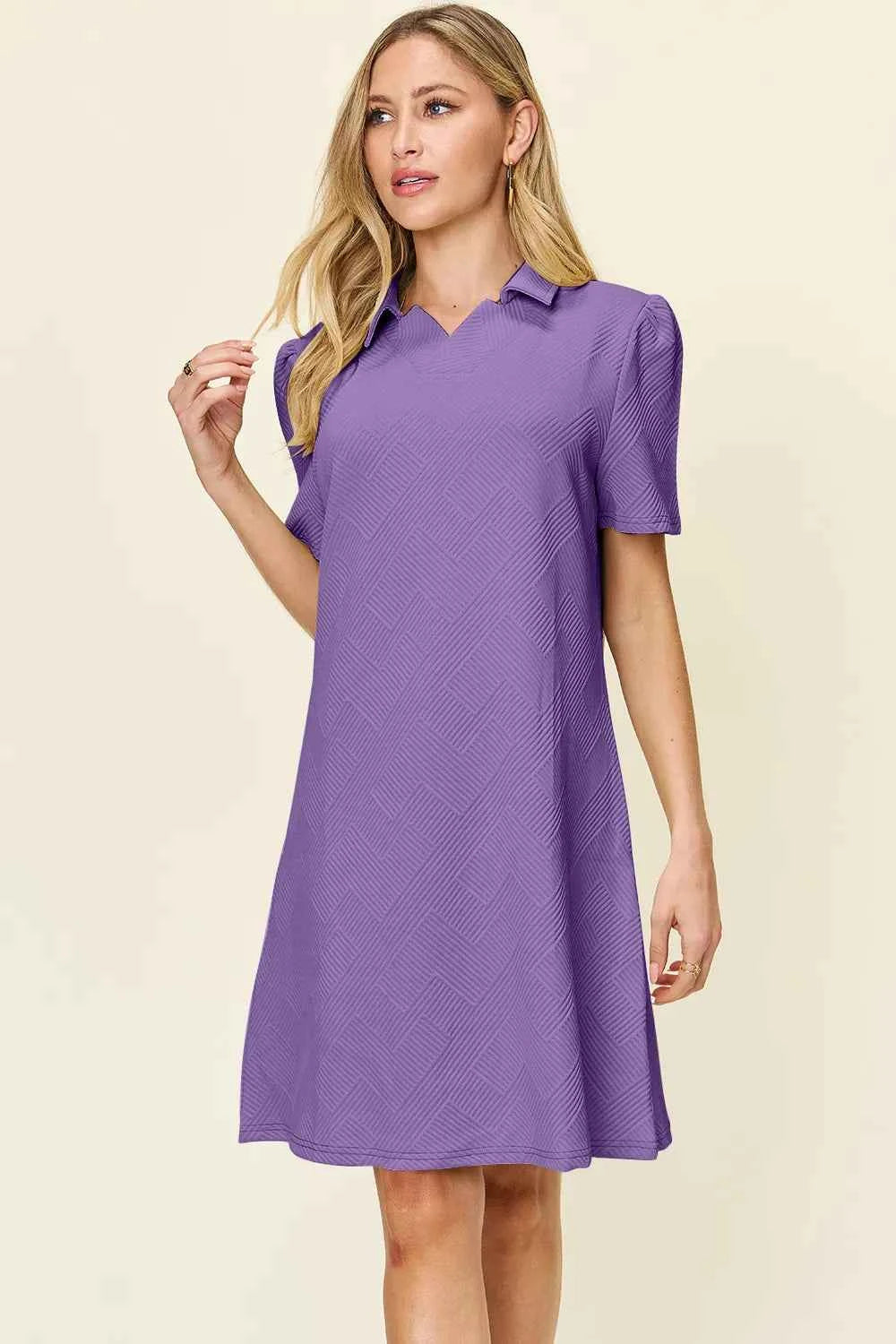Double Take Women's Texture Collared Neck Short Sleeve Dress S-3XL