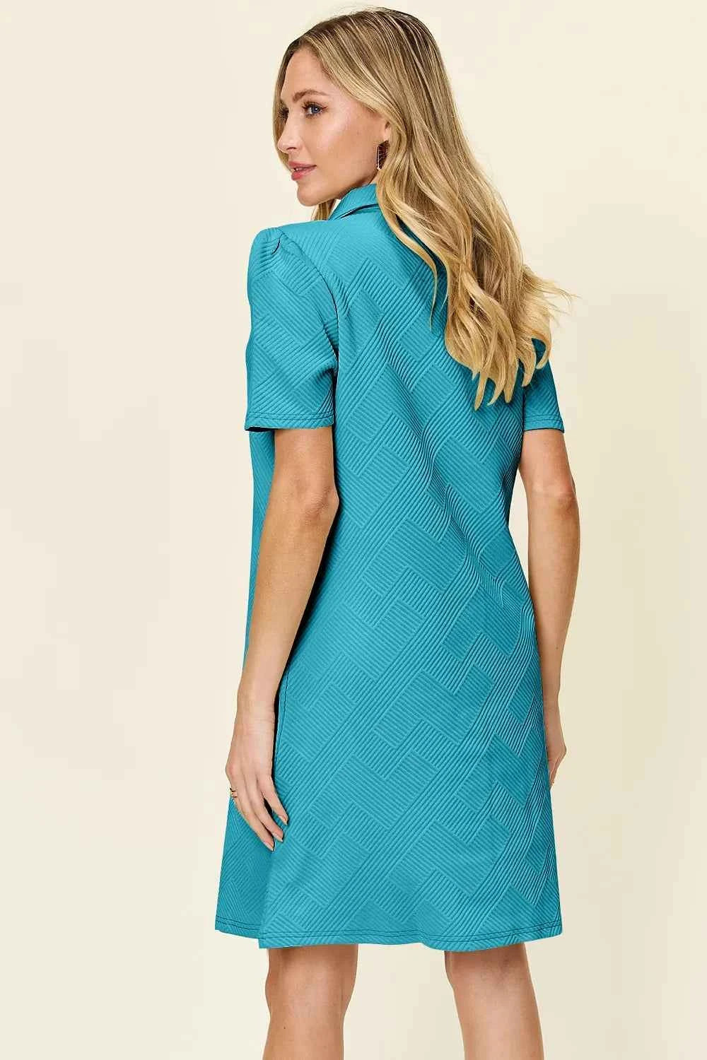 Women's Double Take Texture Collared Neck Short Sleeve Dress Multi Colors S-3XL