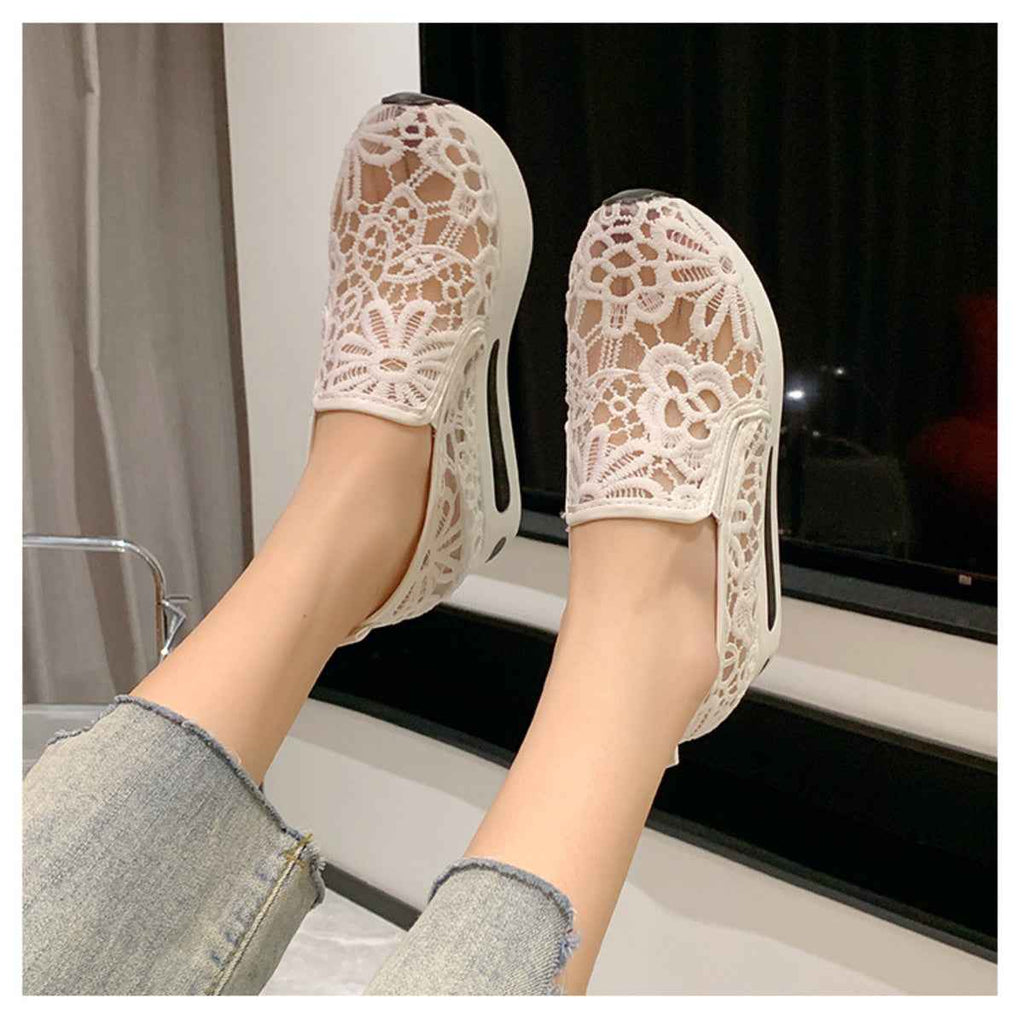 Women's Lace Breathable Mesh Platform Slip-On Shoes Multi Colors US 5-11 White