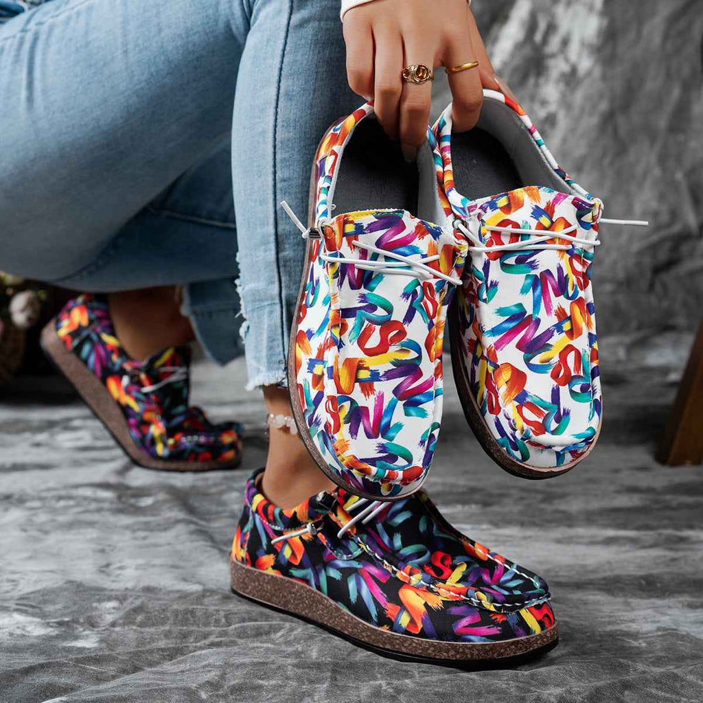 Women's Colorful Abstract Print Casual Loafers Slip-On Flat Shoes 5-11 EU 36-43