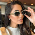Women's Rhinestone Oval Sunglasses UV400 Glamour Coastal Gold Silver One Size Gold One Size