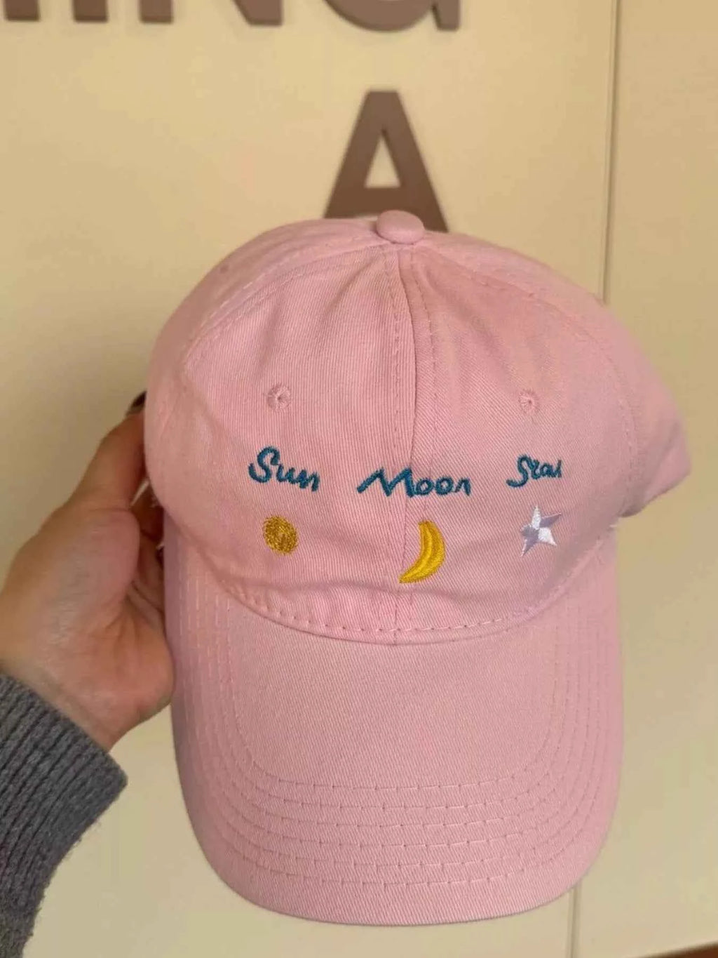 Women's Sun Moon Star Embroidered Baseball Cap Cotton Adjustable One Size